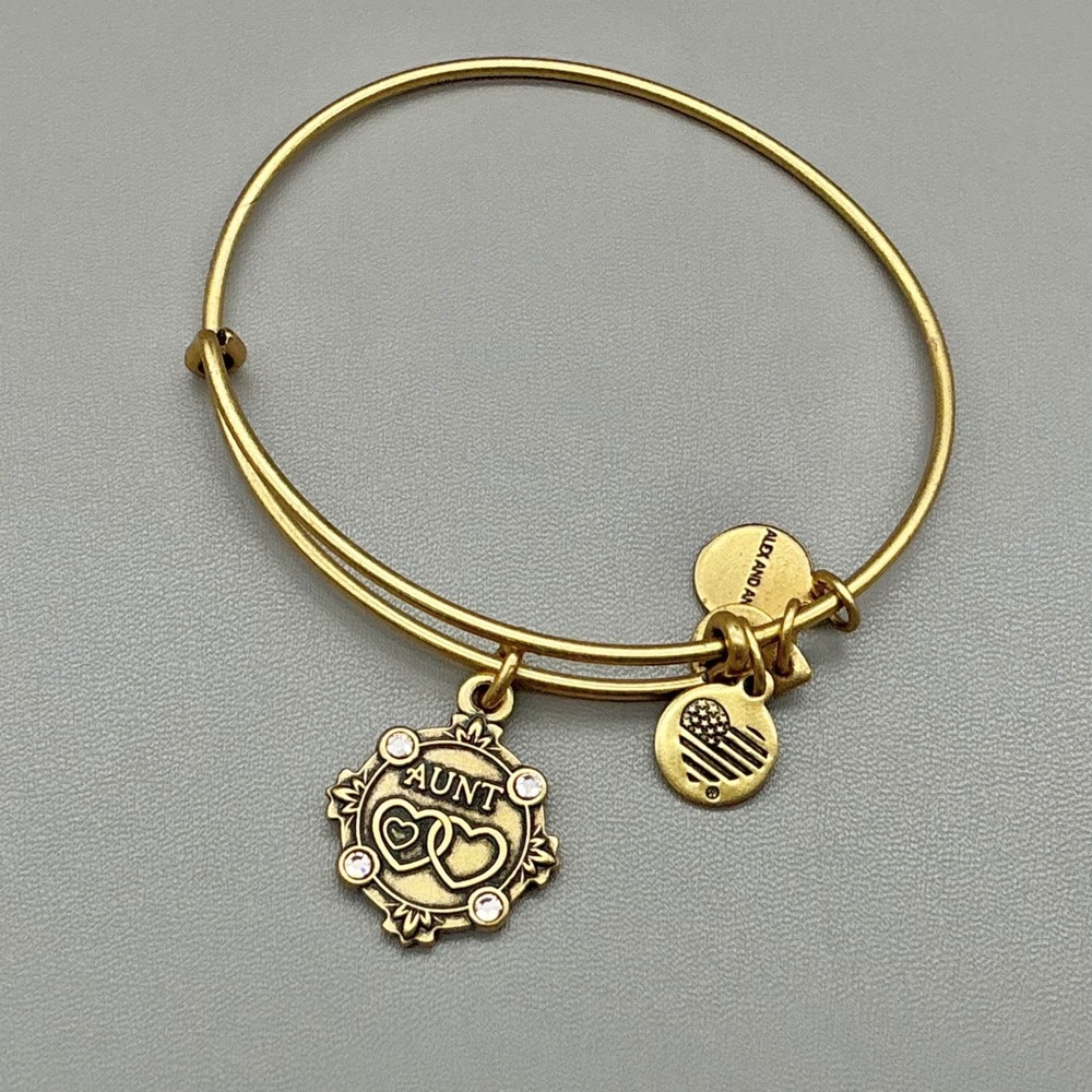 Alex and Ani Bracelet Women Gold Tone Aunt Hearts Charm Adjustable 6.5 In